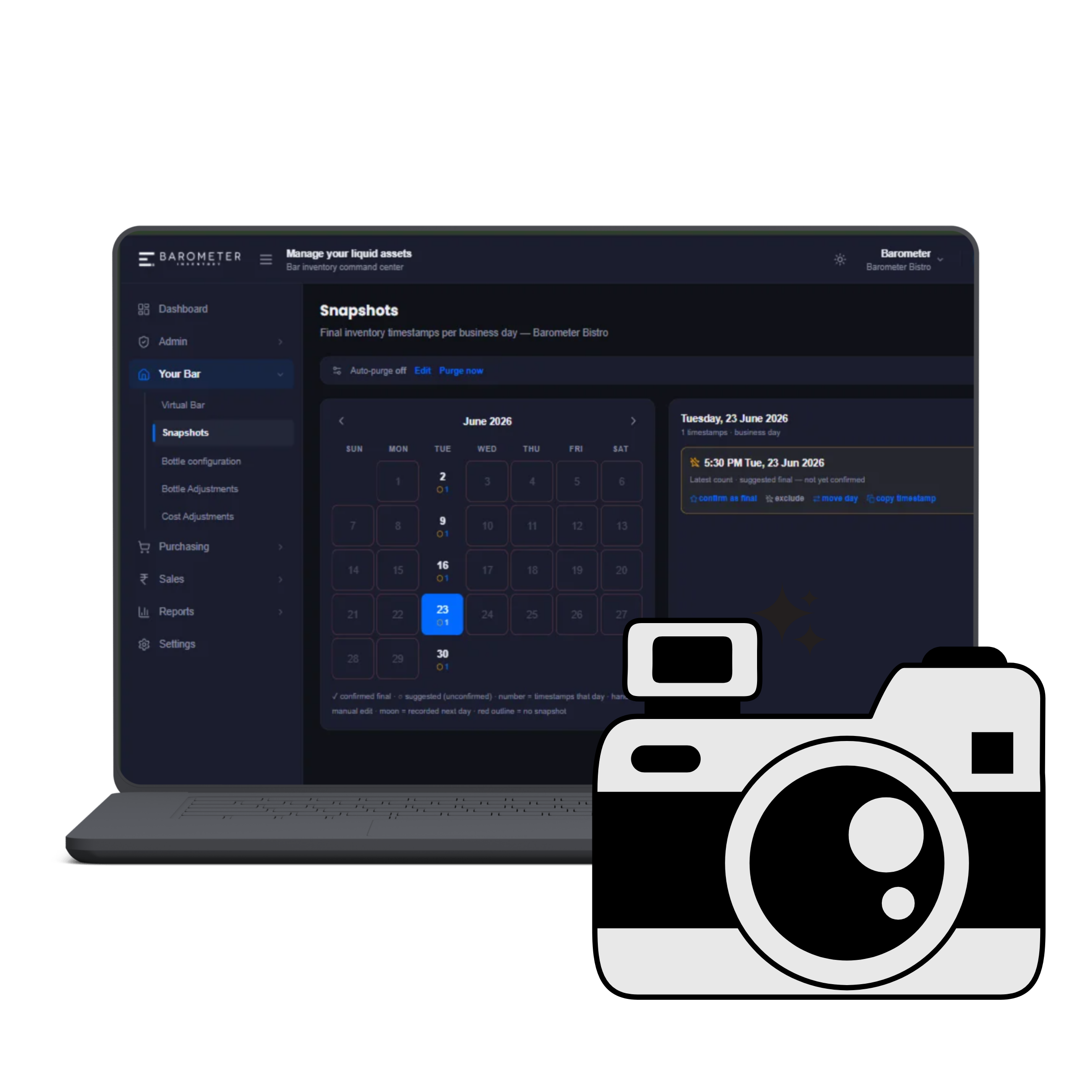 Snapshots calendar: confirmed and suggested stocktakes by date
