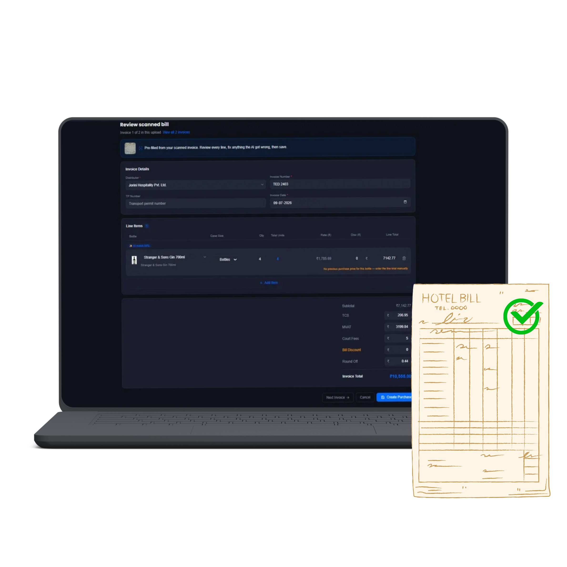 Review scanned bill before approving the purchase