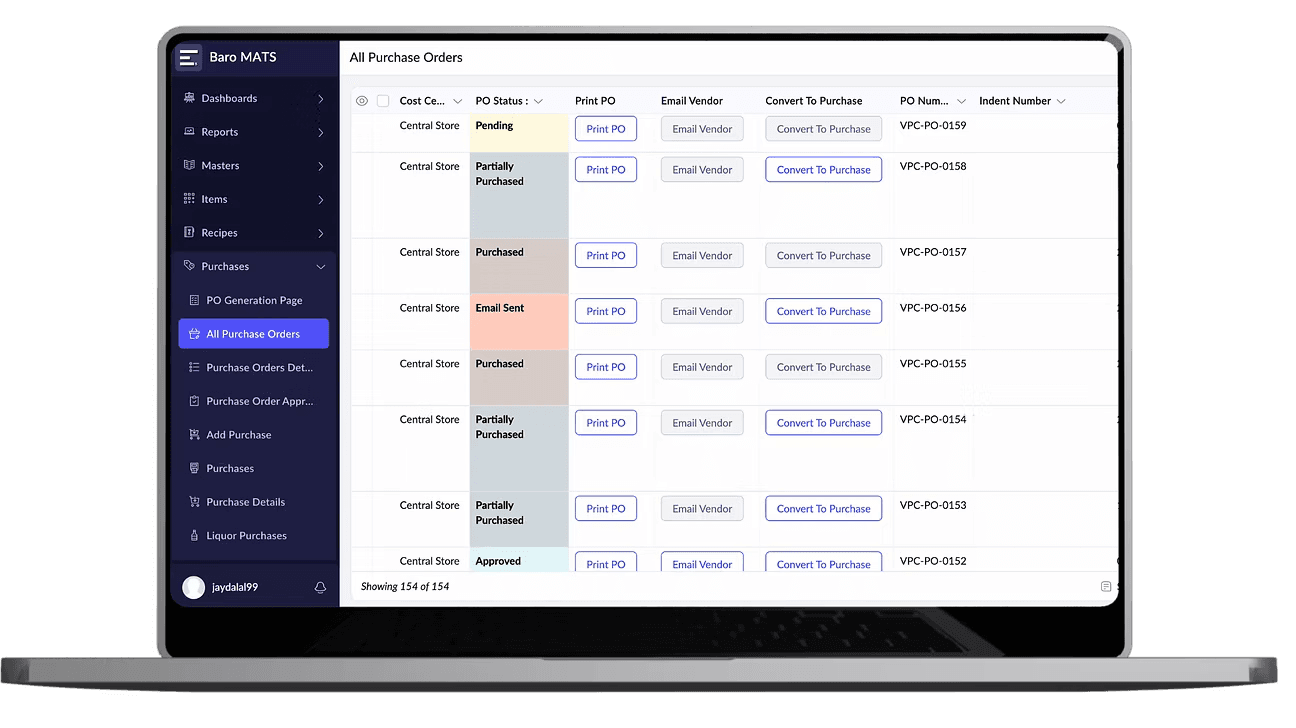 Barometer inventory management software on desktop